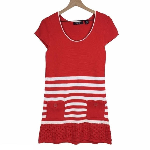 CRYSTAL KOBE Sweater Dress Stripes Buttons Elf Costume Cap Sleeves Size Small - Picture 8 of 8